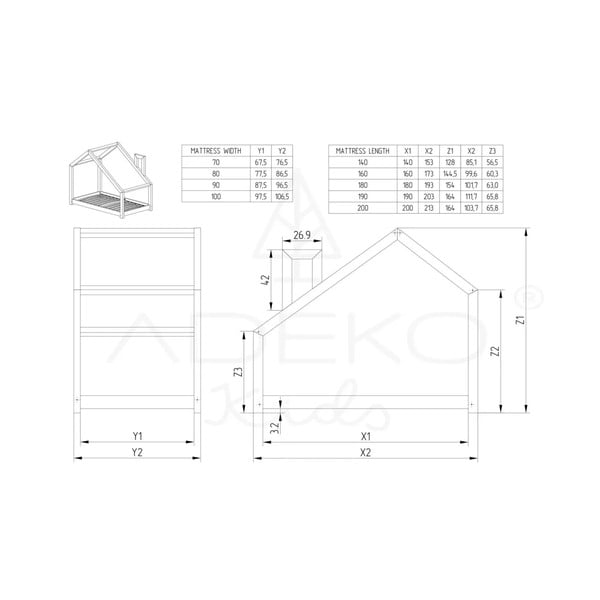 Letto di casa in legno di pino, 90 x 200 cm Mila DMS - Adeko-image-3