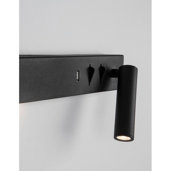 Lampada da parete LED nera opaca in metallo con struttura flessibile/con porta USB Vida – Nova Luce-image-1