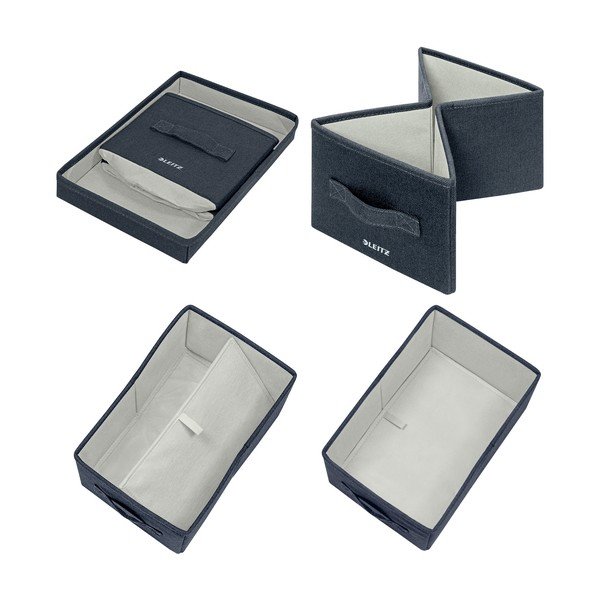 Set di 2 scatole in tessuto grigio scuro con coperchio 19x28,5x16 cm - Leitz-image-4
