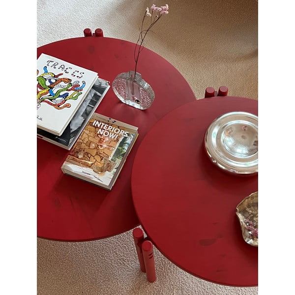 Tavolino rotondo rosso in legno di pino ø 60 cm Sticks - Karup Design-image-4