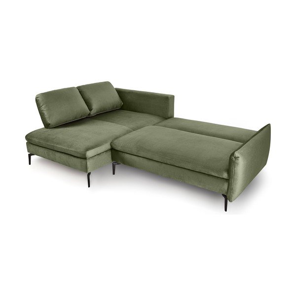 Divano letto verde in velluto ad angolo, angolo sinistro Fira - Bonami Selection-image-3