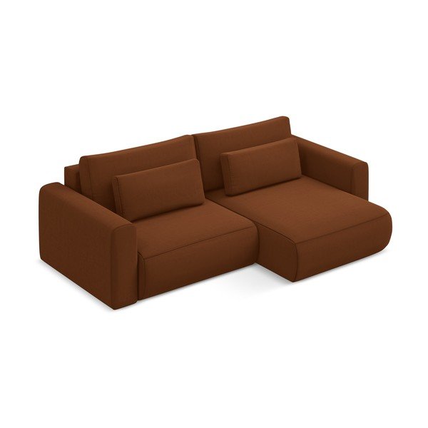 Divano angolare color terracotta allungabile/con contenitore (con penisola a destra/con chaise lounge) con rivestimento in velluto Kapua – Makamii-image-2