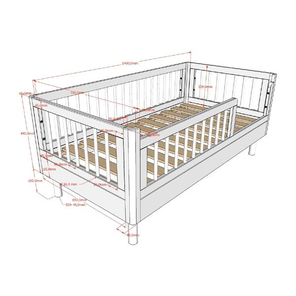 Lettino in legno di faggio bianco 70x140 cm Forrest - Vipack-image-2