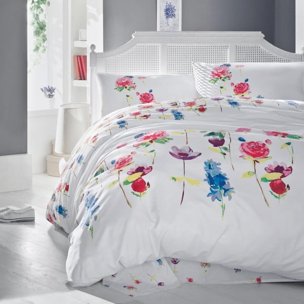 Biancheria da letto matrimoniale in cotone con lenzuolo e 2 federe Primavera, 200 x 220 cm - Mijolnir