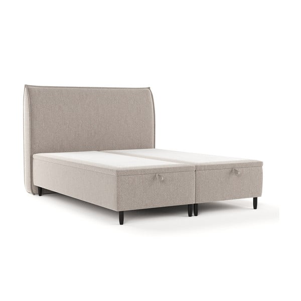 Letto matrimoniale imbottito grigio e beige con contenitore 160x200 cm Pearl - Maison de Rêve