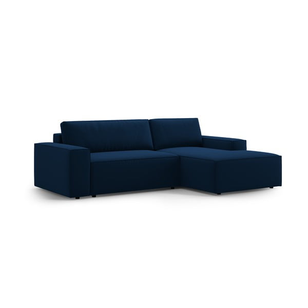Divano angolare blu scuro allungabile/con contenitore (con penisola a destra/con chaise lounge) con rivestimento in velluto Jodie – Micadoni -image-3