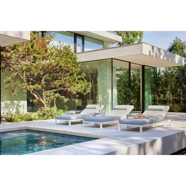 Sedia a sdraio da giardino in metallo color crema Cubic - Diphano-image-3