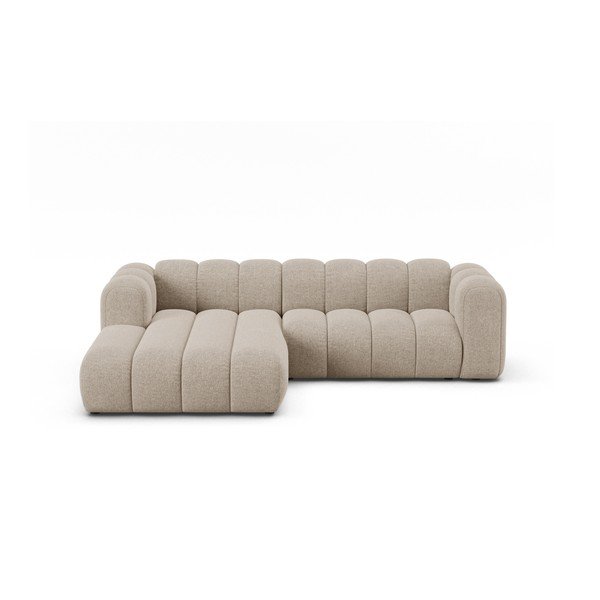 Divano angolare beige (con penisola a sinistra/con chaise lounge) con rivestimento in ciniglia Lupine – Micadoni 