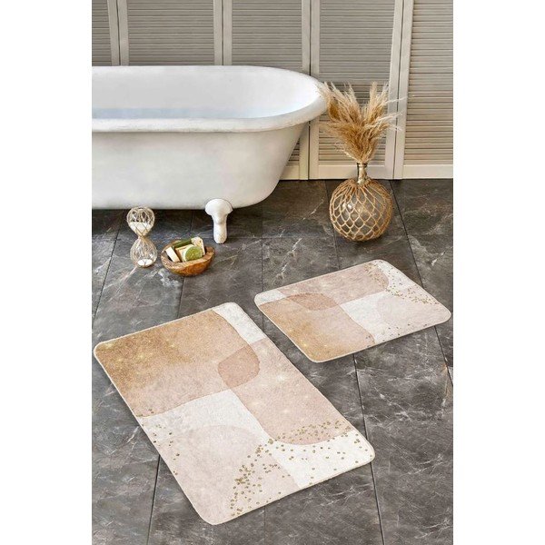 Set di tappetini per il bagno beige in velluto 2 pz 60x100 cm – Mila Home-image-2