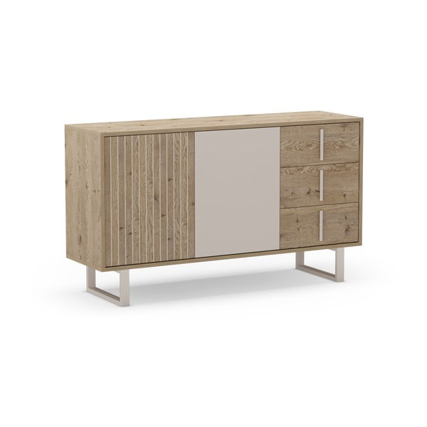 Cassettiera bassa in rovere decorato in colore grigio-naturale 140x80 cm Millay - Marckeric-image-2