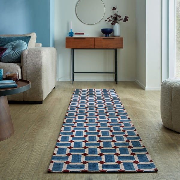 Passatoia blu 60x230 cm Lennox Geometric - Flair Rugs-image-1