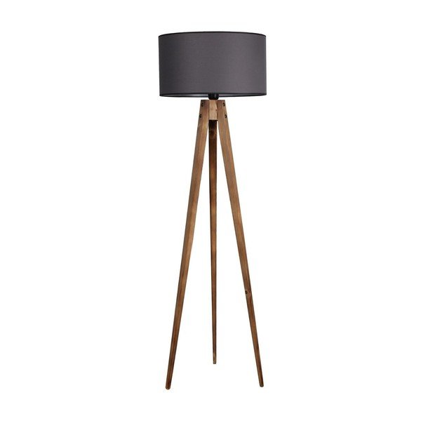 Lampada da terra nera/marrone con paralume in tessuto (altezza totale 153 cm) Tripod – Opviq lights