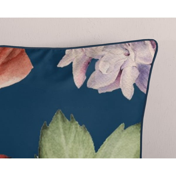 Set copripiumino e federa blu scuro in raso di cotone per letto matrimoniale ed esteso 200x220 cm Fiori – Descanso-image-3