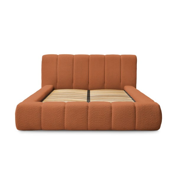 Letto matrimoniale imbottito arancione contenitore e rete inclusi 160x200 cm Denali - Bobochic Paris-image-3