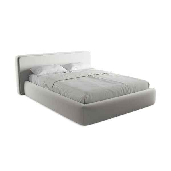 Letto matrimoniale imbottito grigio chiaro con vano contenitore con griglia 160x200 cm Kiana - Makamii-image-2