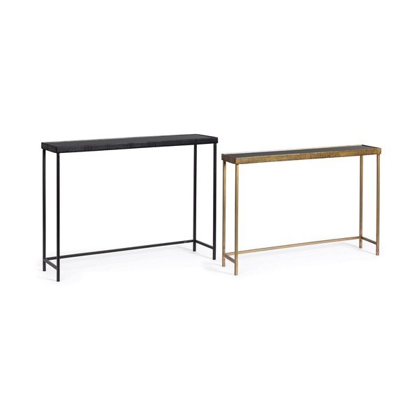 Set di tavoli consolle neri/dorati con piano in vetro 2 pz 26x107 cm Yamir – Bizzotto-image-4