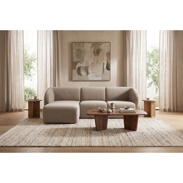 Divano angolare marrone chiaro (con penisola a sinistra/con chaise lounge) con rivestimento in velluto Lani – Makamii-image-3