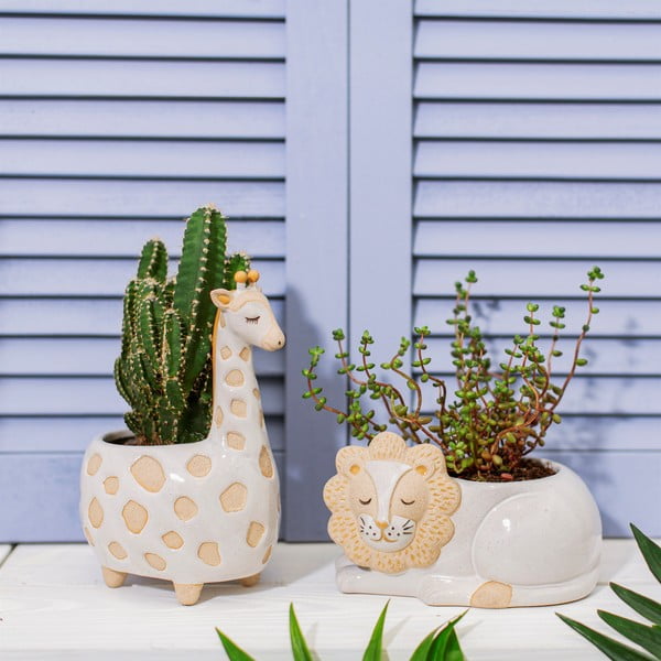 Vaso bianco e beige, ø 7 cm Leo Lion - Sass & Belle-image-1