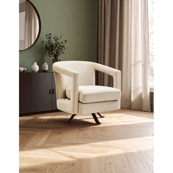 Poltrona beige girevole con rivestimento in velluto Hestia – Premier Housewares-image-2