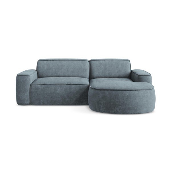 Divano angolare blu polveroso (con penisola a destra/con chaise lounge) con rivestimento in ciniglia Omao – Makamii