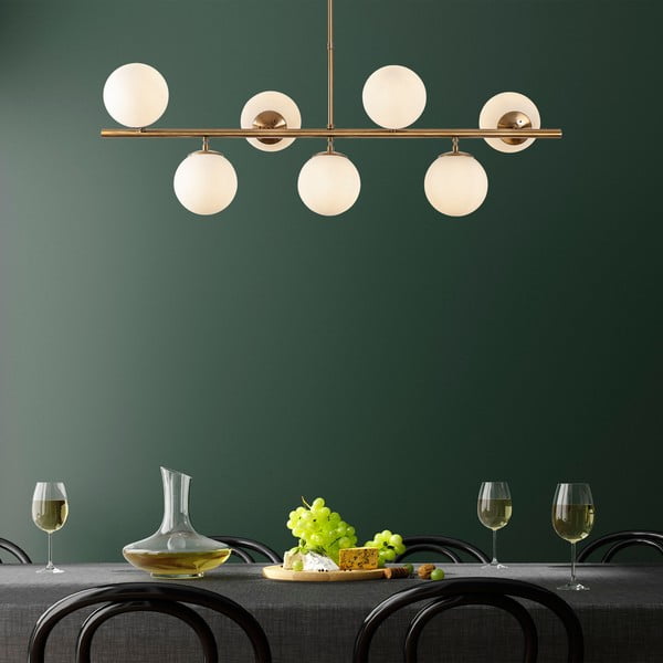 Lampadario bianco/color ottone con paralume in vetro Fazli – Opviq lights-image-1
