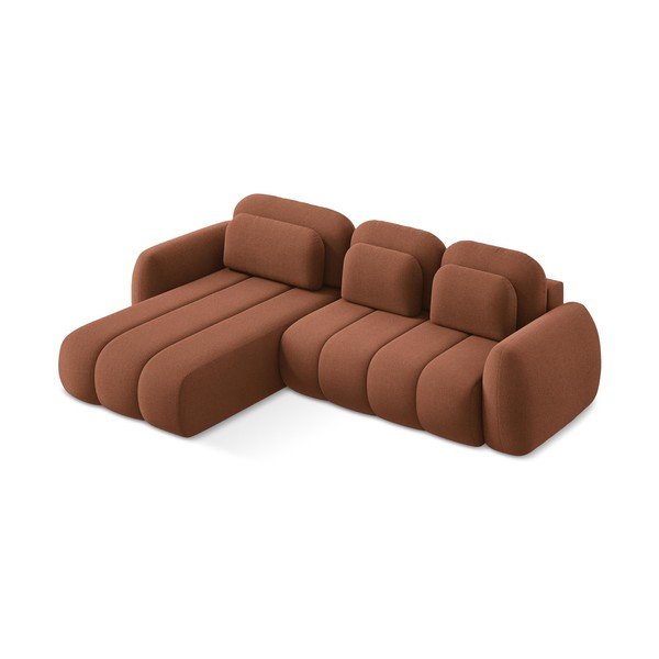 Divano angolare color terracotta allungabile/con contenitore (con penisola a sinistra/con chaise lounge) con rivestimento in bouclé Pele – Makamii-image-2