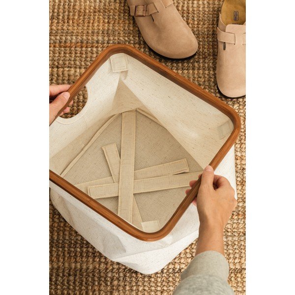 Scatola color crema in tessuto 30x30x30 cm Bamboo/Linen Cube – Bigso-image-3