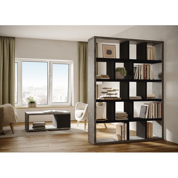 Libreria in cemento decorato grigio scuro-nero 150x198 cm Berlin - TemaHome-image-1