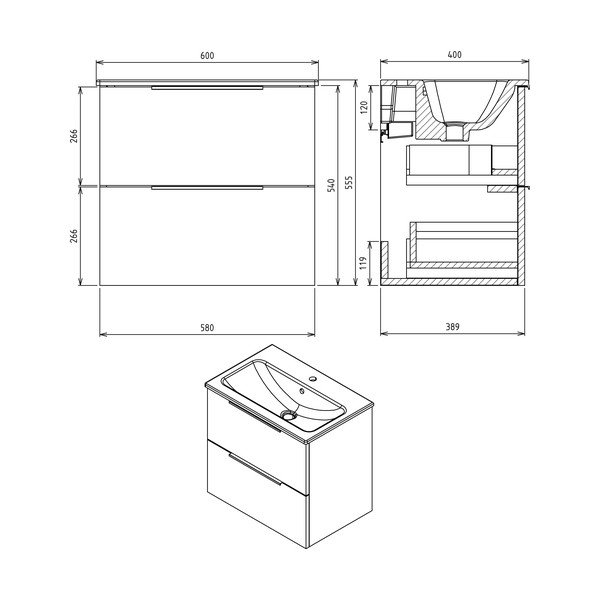 Mobile senza lavabo di colore naturale con effetto rovere da appendere 58x54 cm Cirasa – Sapho-image-3