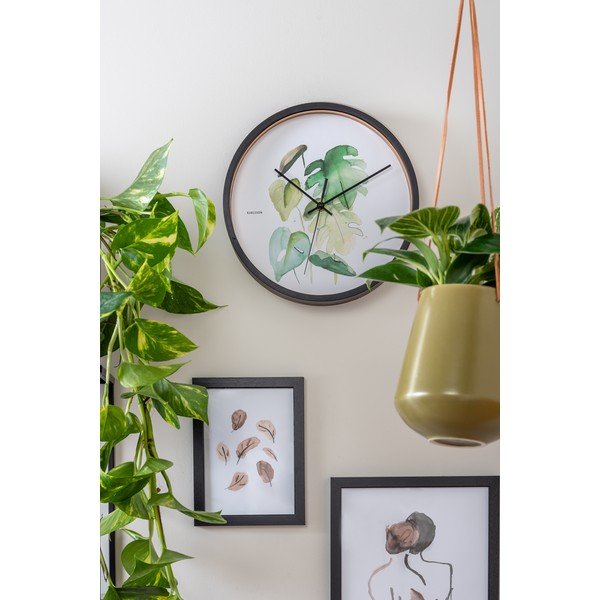 Orologio da parete verde e bianco con cornice nera Monstera, ø 26 cm - Karlsson-image-1