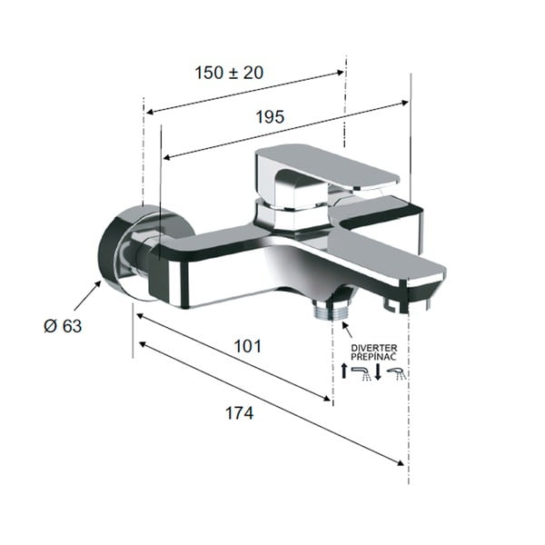Rubinetto per vasca da bagno dorato da parete (con due uscite) Spy – Sapho-image-4