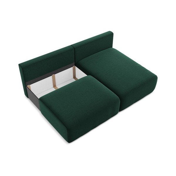 Divano angolare verde scuro allungabile/con contenitore (con penisola a destra/con chaise lounge) con rivestimento in velluto Kalena – Makamii-image-4