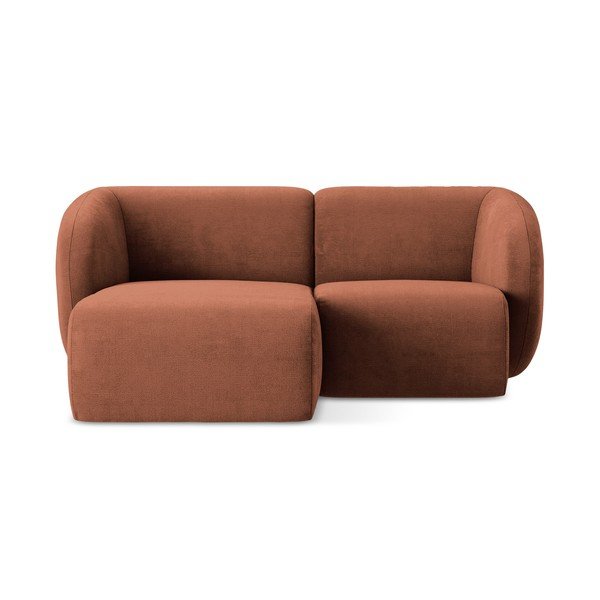 Divano angolare color terracotta (con penisola a sinistra/con chaise lounge) con rivestimento in ciniglia Lani – Makamii