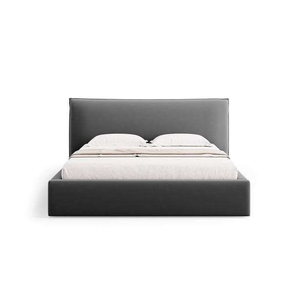 Letto matrimoniale imbottito grigio scuro con contenitore e doghe 180x200 cm Elio - Milo Casa-image-3