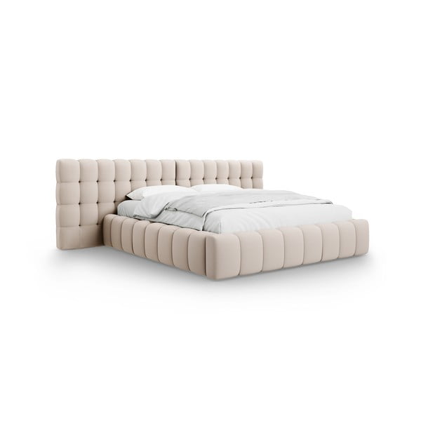 Letto matrimoniale imbottito beige con contenitore e griglia 200x200 cm Mamaia - Micadoni Home