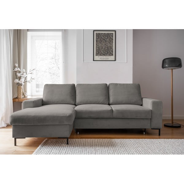 Divano letto in velluto a coste grigio (angolo sinistro) Lofty Lilly - Miuform-image-1