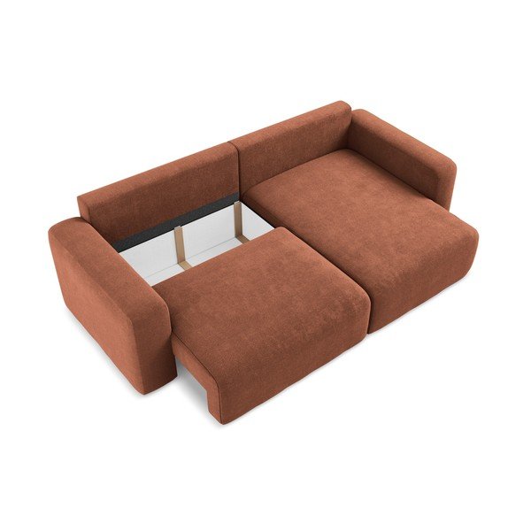 Divano angolare color terracotta allungabile/con contenitore (con penisola a destra/con chaise lounge) con rivestimento in ciniglia Kona – Makamii-image-4