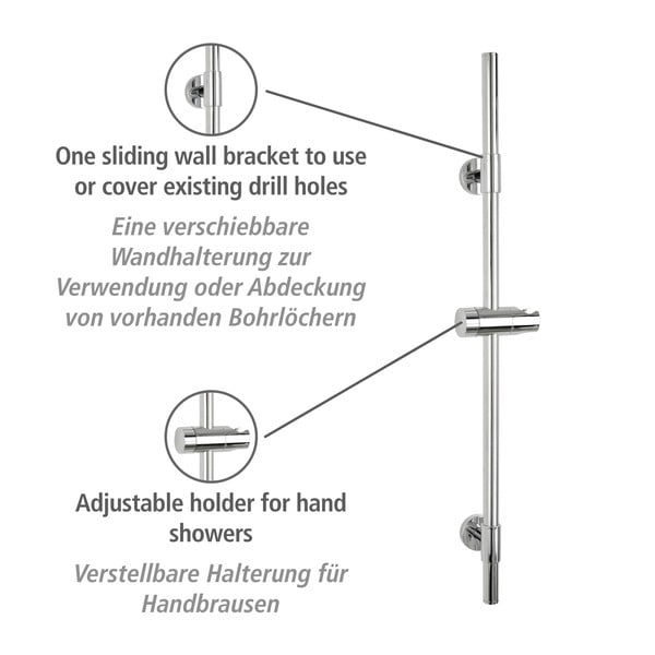 Asta doccia a parete in acciaio inox argento lucido 66 cm Basic - Wenko-image-3