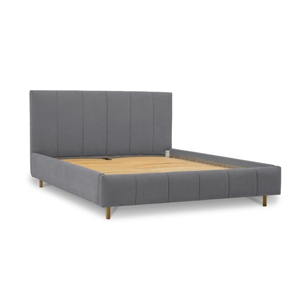 Letto matrimoniale imbottito grigio con doghe in legno 160x200 cm Zee - Scandic