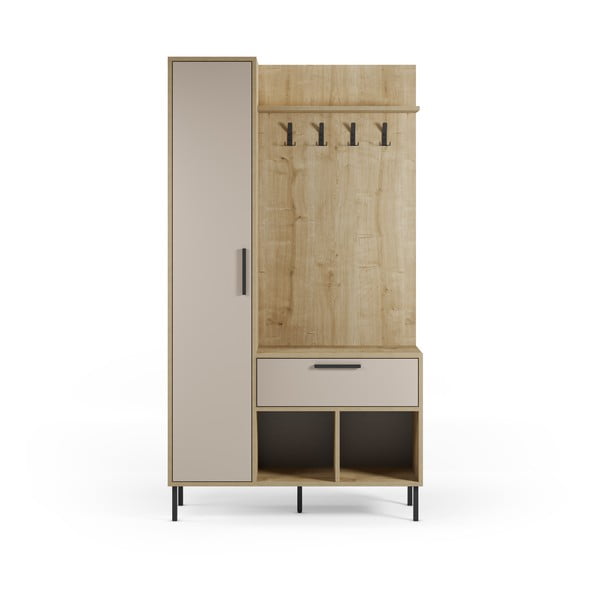 Set da ingresso effetto rovere con decoro crema-naturale 108x195x35 cm Heidy - Marckeric