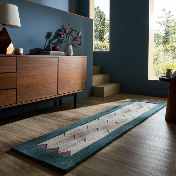Passatoia di colore naturale/color foglia di tè in lana tessuta a mano 60x230 cm Apex Border Wool – Flair Rugs-image-1