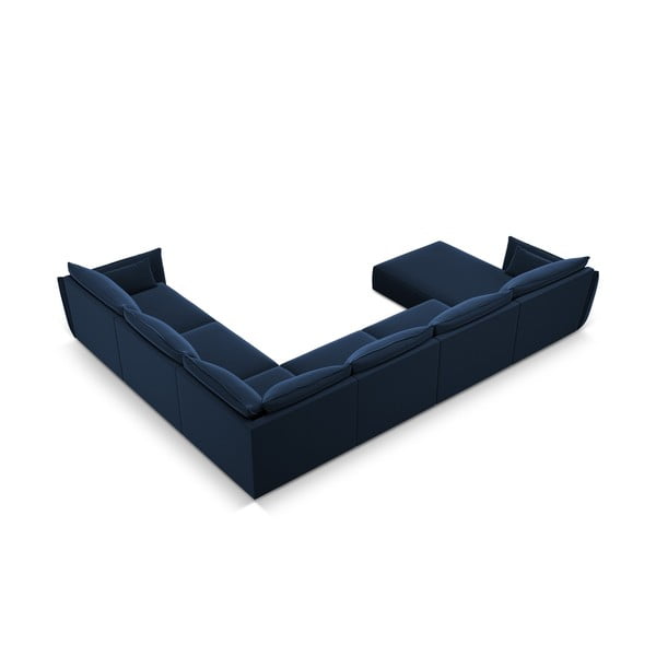 Divano angolare blu scuro (con penisola a destra/a U) con rivestimento in velluto Vanda – Mazzini Sofas-image-3