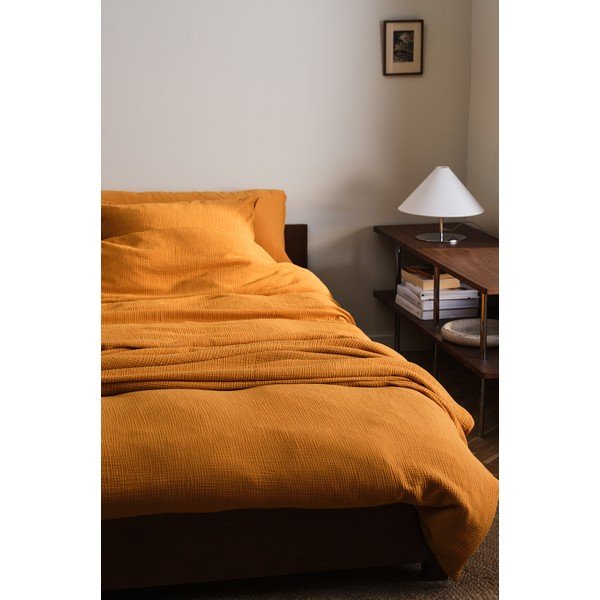 Set copripiumino e federa color senape in mussola per letto singolo 140x200 cm Amilia – Jotex-image-1