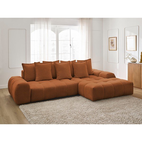 Divano angolare color terracotta allungabile e con contenitore (penisola a destra/chaise lounge) con rivestimento in ciniglia Everest – Bobochic Paris-image-1