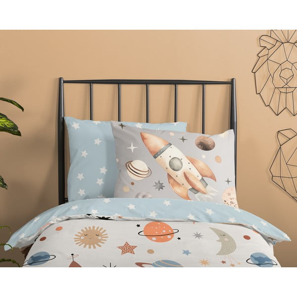 Set copripiumino e federa da bambini blu/beige in cotone per letto singolo 140x200 cm Eclips – Good Morning-image-2