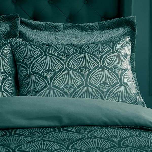 Biancheria verde per letto matrimoniale 200x200 cm Art Deco Pearl - Catherine Lansfield-image-1