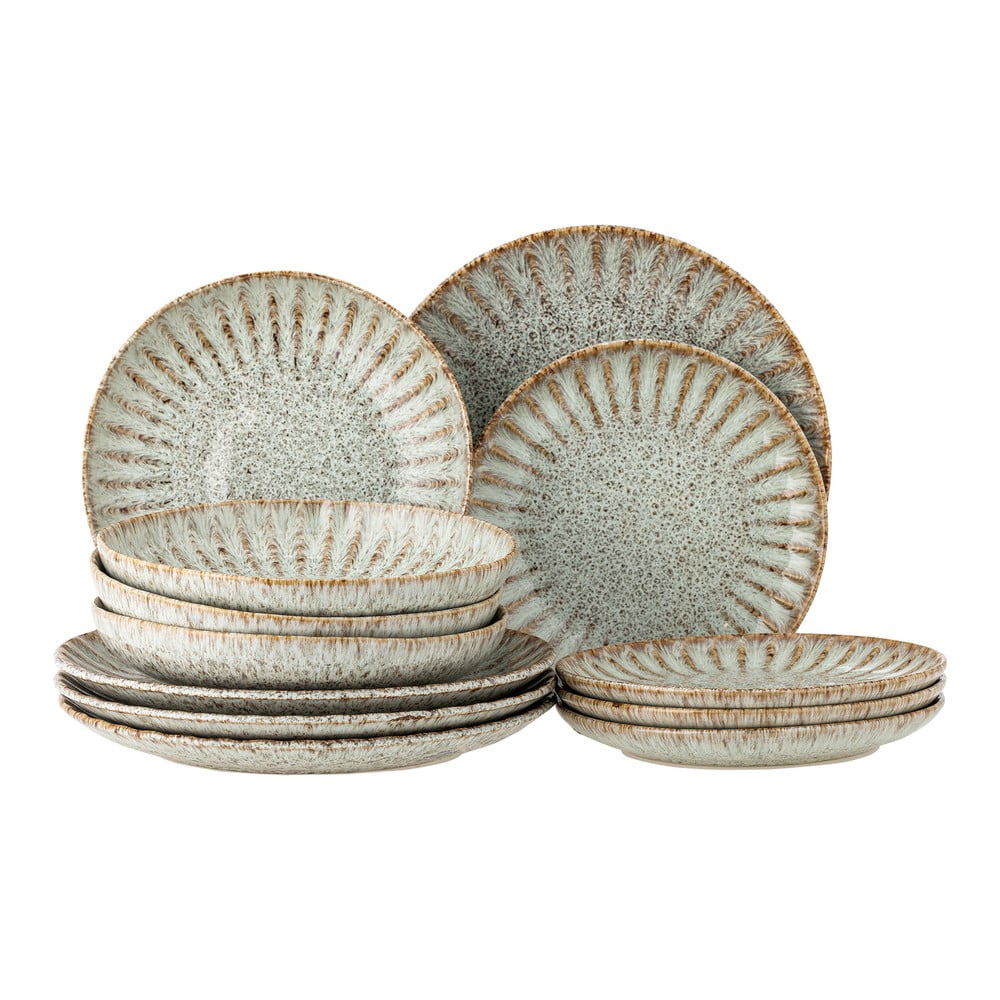Set da pranzo in pietra 12 pz Fleur – Bloomingville | Set di piatti e stoviglie