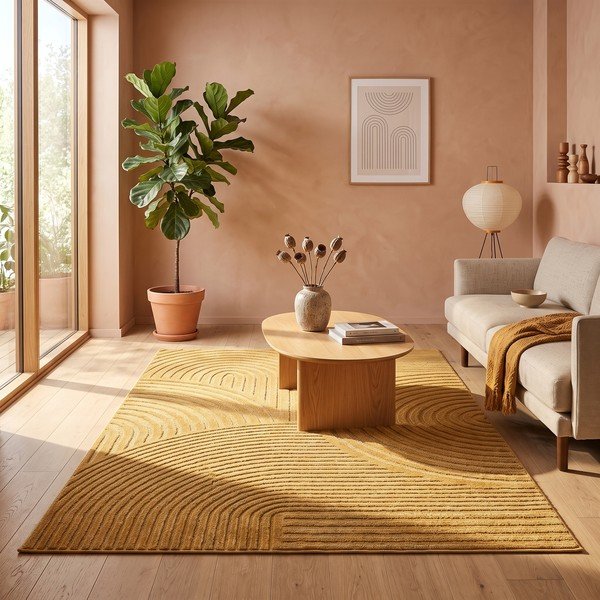 Tappeto giallo ocra 200x290 cm Whirl – ESTE-image-1