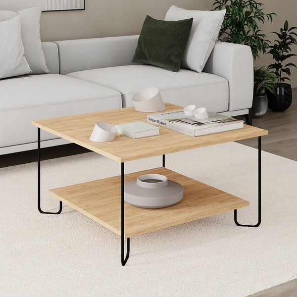 Tavolino con piano in rovere decorato in colore naturale 80x80 cm Tonka - Marckeric-image-2