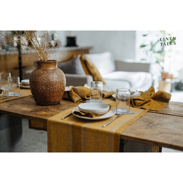 Runner da tavola in lino 200x200 cm Amber Bronze Stripes - Linen Tales-image-4